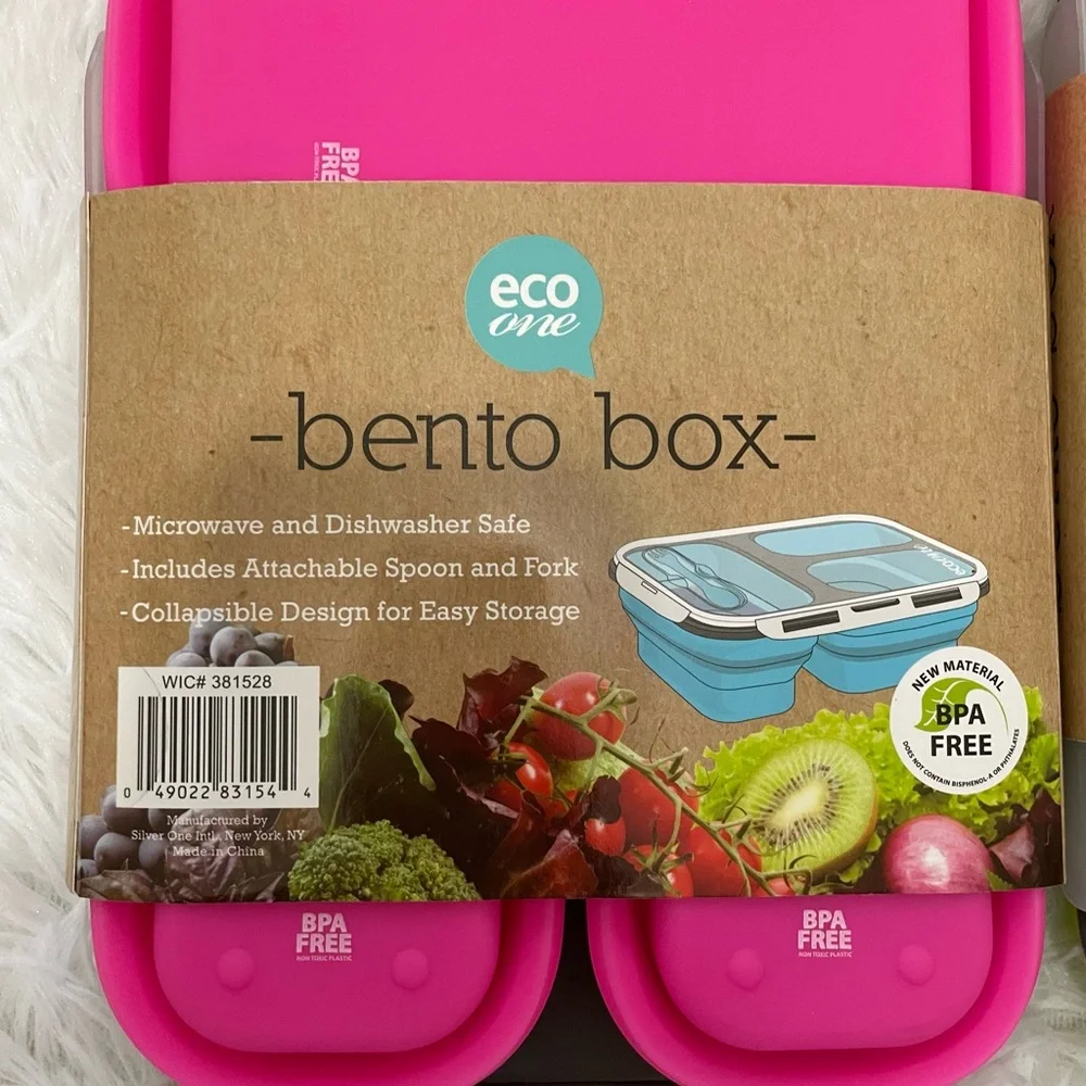 2 sets Eco one Silicone Bento Box, Lunch Box ,food storage with 3 Compartments